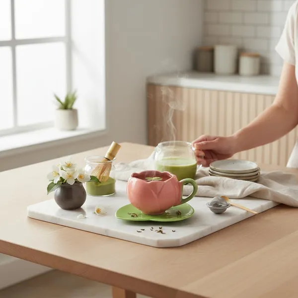 Kraftlik_Handicrafts_Tulip_Shape_Ceramic_Cup_with_Leaf_Saucer_Plate_(Pack_of_1)_|_Floral_Tea_&_Coffee_Cup_Set_|_Multi-Purpose_Mug_with_Handle_for_Home_&_Office_(Pink)