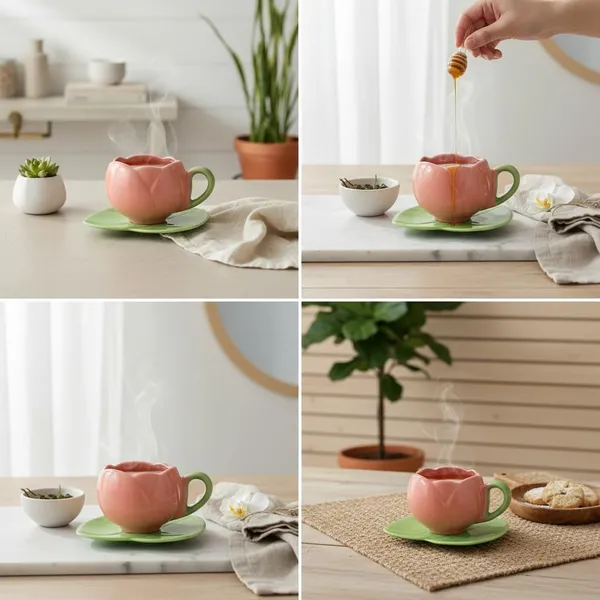Kraftlik_Handicrafts_Tulip_Shape_Ceramic_Cup_with_Leaf_Saucer_Plate_(Pack_of_1)_|_Floral_Tea_&_Coffee_Cup_Set_|_Multi-Purpose_Mug_with_Handle_for_Home_&_Office_(Pink)