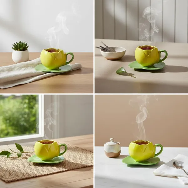 Kraftlik_Handicrafts_Tulip_Shape_Ceramic_Cup_with_Leaf_Saucer_Plate_(Pack_of_1)_|_Floral_Tea_&_Coffee_Cup_Set_|_Multi-Purpose_Mug_with_Handle_for_Home_&_Office_(Yellow)