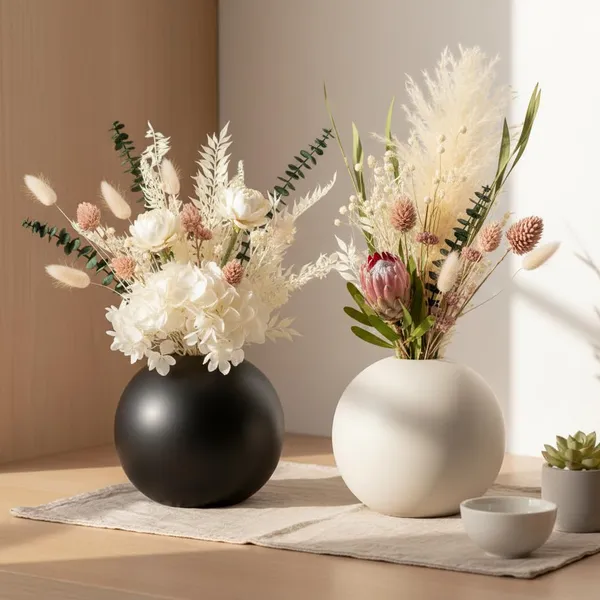 Kraftlik_Handicrafts_Matte_White_Round_Ceramic_Flower_Vase_|_Small_Modern_Tabletop_Bud_Vase_for_Home_&_Office_D?cor_(White_1_+_Black_1_Set)