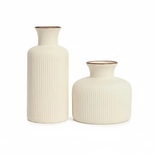Kraftlik_Handicrafts_Ribbed_Ceramic_Flower_Vase_|_Modern_Matte_White_Tabletop_Decorative_Vase_for_Living_Room,_Bedroom_&_Office_Home_D?cor_(Large_+_Small_Ribbed_Vase_Set)