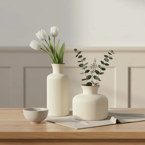 Kraftlik_Handicrafts_Ribbed_Ceramic_Flower_Vase_|_Modern_Matte_White_Tabletop_Decorative_Vase_for_Living_Room,_Bedroom_&_Office_Home_D?cor_(Large_+_Small_Ribbed_Vase_Set)