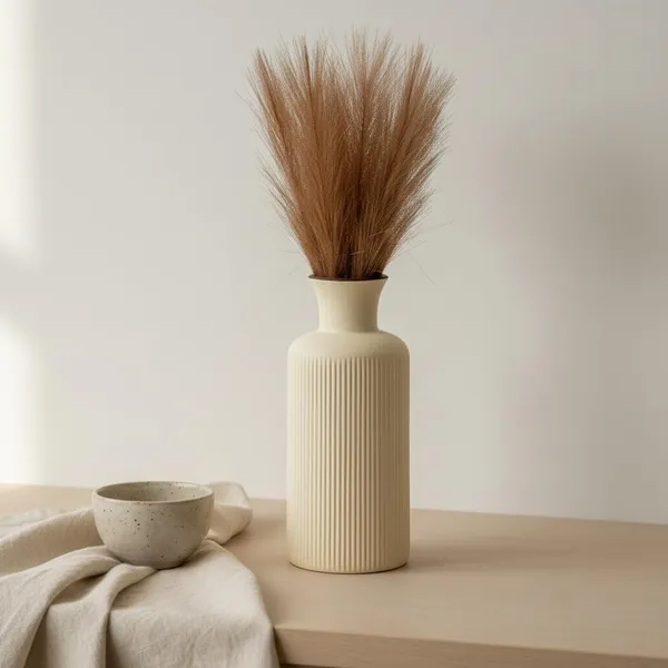 Kraftlik_Handicrafts_Ribbed_Ceramic_Flower_Vase_|_Modern_Matte_White_Tabletop_Decorative_Vase_for_Living_Room,_Bedroom_&_Office_Home_D?cor_(Large_Ribbed_Vase)