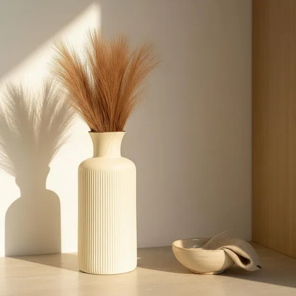 Kraftlik_Handicrafts_Ribbed_Ceramic_Flower_Vase_|_Modern_Matte_White_Tabletop_Decorative_Vase_for_Living_Room,_Bedroom_&_Office_Home_D?cor_(Large_Ribbed_Vase)