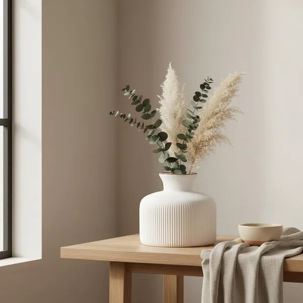 Kraftlik_Handicrafts_Ribbed_Ceramic_Flower_Vase_|_Modern_Matte_White_Tabletop_Decorative_Vase_for_Living_Room,_Bedroom_&_Office_Home_D?cor_(Small_Ribbed_Vase)