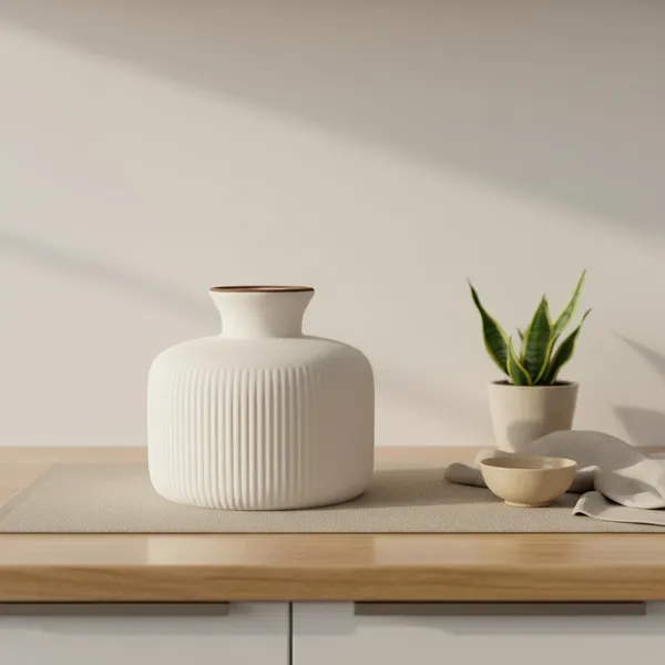 Kraftlik_Handicrafts_Ribbed_Ceramic_Flower_Vase_|_Modern_Matte_White_Tabletop_Decorative_Vase_for_Living_Room,_Bedroom_&_Office_Home_D?cor_(Small_Ribbed_Vase)