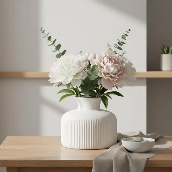 Kraftlik_Handicrafts_Ribbed_Ceramic_Flower_Vase_|_Modern_Matte_White_Tabletop_Decorative_Vase_for_Living_Room,_Bedroom_&_Office_Home_D?cor_(Small_Ribbed_Vase)