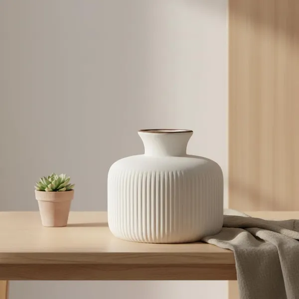 Kraftlik_Handicrafts_Ribbed_Ceramic_Flower_Vase_|_Modern_Matte_White_Tabletop_Decorative_Vase_for_Living_Room,_Bedroom_&_Office_Home_D?cor_(Small_Ribbed_Vase)