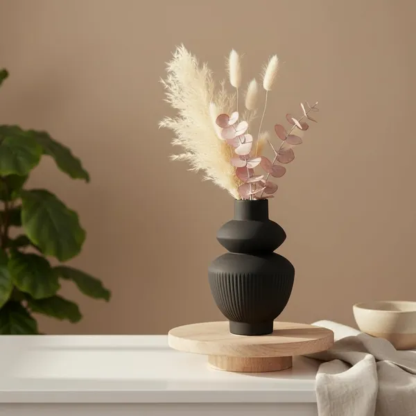 Kraftlik_Handicrafts_Matte_Black_Ribbed_Ceramic_Flower_Vase_|_Modern_Tabletop_Decorative_Vase_for_Living_Room,_Bedroom_&_Office_Home_D?cor_(Large_Matte_Black_Ribbed_Vase)