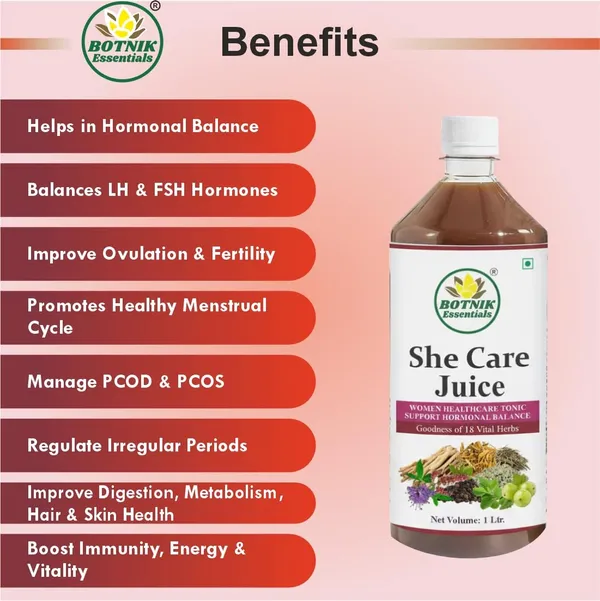 She_Care_Juice_|Supports_Hormonal_Balance_&_Healthy_Cycle__|Enhances_Energy_–_Helps_in_Conceive_|_PCOS,_PCOD,_Period_Pain_Relief_|Chasteberry,_Shatavari, Gokshur_&_Other_Herbs_|_100%_Natural_I_No_Added_Sugar_I_1L