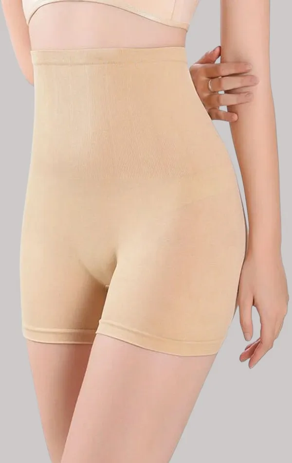 Beige_Cotton_Blend_Solid_Tummy_&_Thigh_Shaper_For_Women