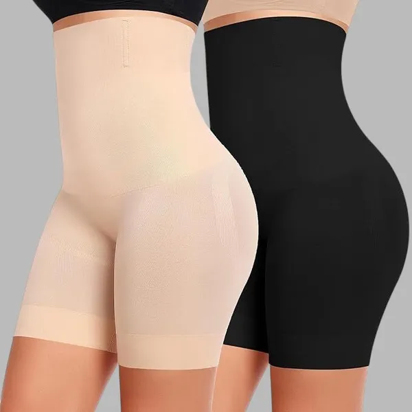 Pack_Of_2_Beige_&_Black_Nylon_Solid_Tummy_Shaper_For_Women