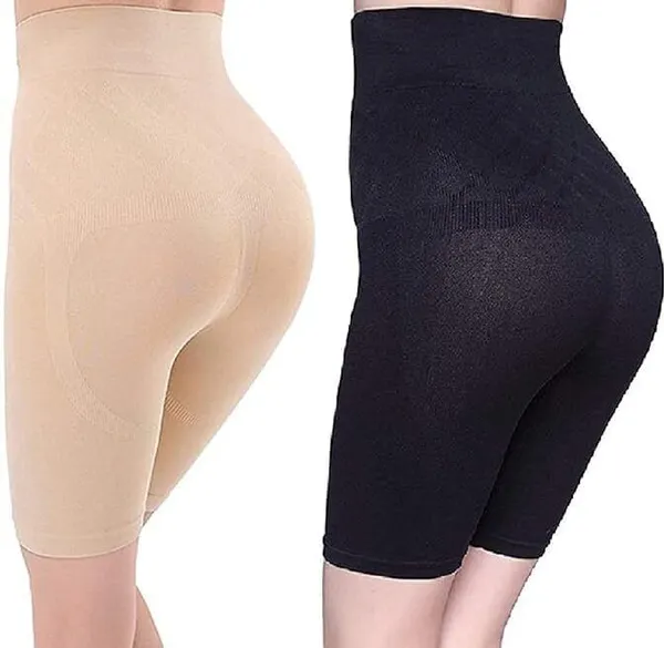 Pack_Of_2_Beige_&_Black_Nylon_Solid_Tummy_Shaper_For_Women