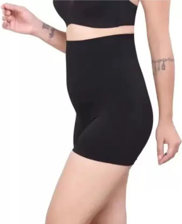 Black_Nylon_Spandex_Solid_Tummy_&_Thigh_Shaper_For_Women