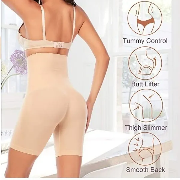 Beige_Cotton_Blend_Solid_Tummy_&_Thigh_Shaper_For_Women