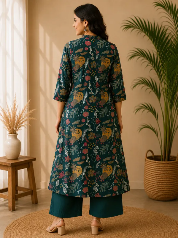 Deep_Teal_Botanical_Print_Cotton_Kurta_Pant_Set
