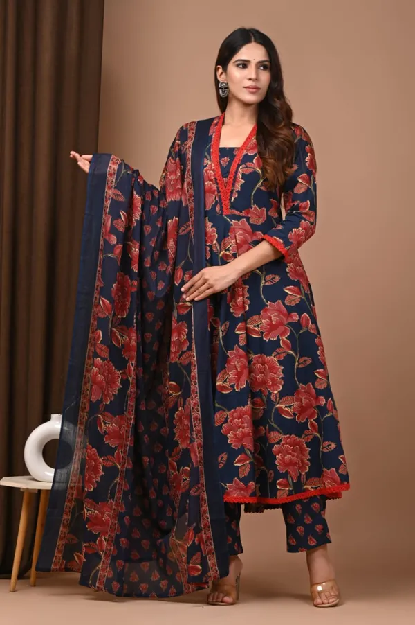 Navy_Blue_with_Red_floral_print_Anarkali_set