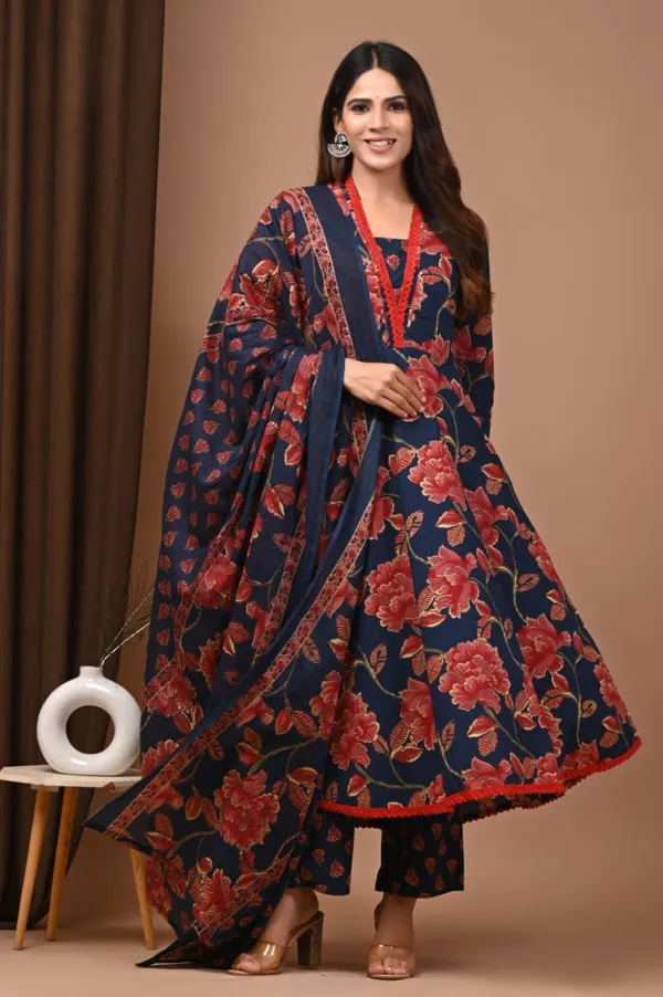 Navy_Blue_with_Red_floral_print_Anarkali_set
