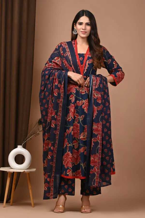 Navy_Blue_with_Red_floral_print_Anarkali_set