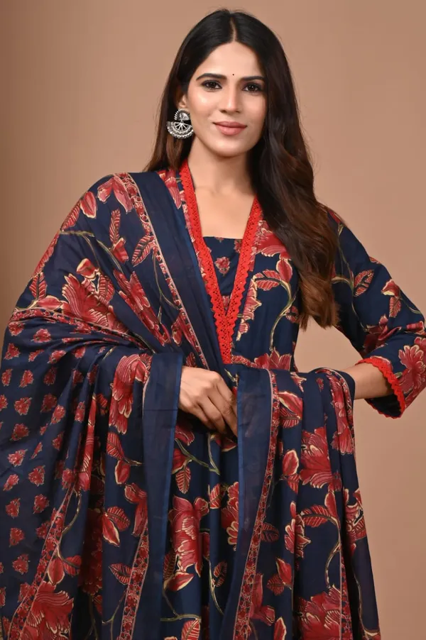 Navy_Blue_with_Red_floral_print_Anarkali_set