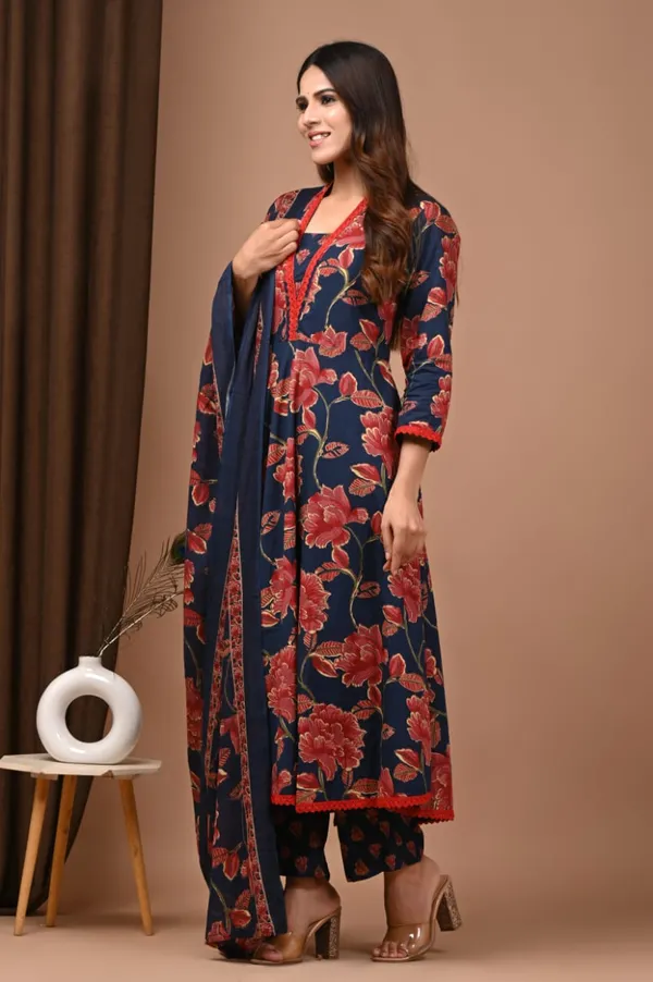 Navy_Blue_with_Red_floral_print_Anarkali_set