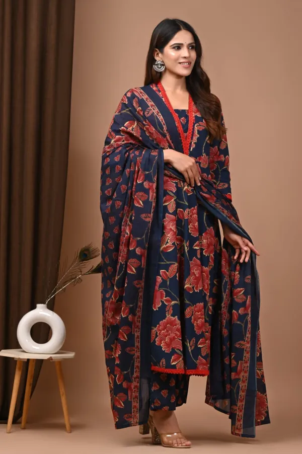 Navy_Blue_with_Red_floral_print_Anarkali_set