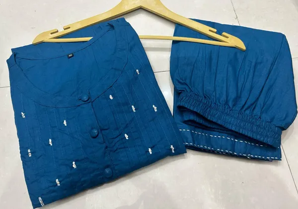 Teal_Blue_Cotton_Kurti_Pant_Set