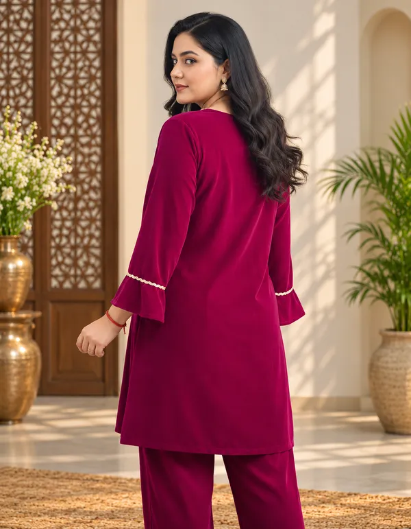 Wine_Maroon_Women's_Premium_Cotton_Velvet_Kurta_&_Dhoti_Salwar_Co-Ord_Set_–_Jaipur_Crafted_(2-Piece_Set)
