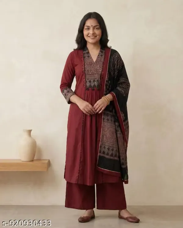 Ruhi_Maroon_Ajrakh_Patch_Aline_Kurta_Set