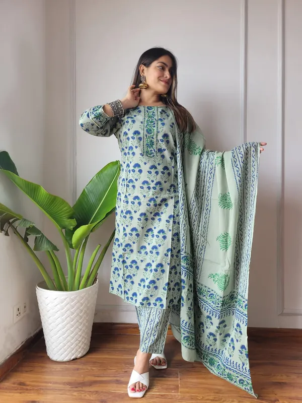 Light_blue_&_green_Cotton_suit_with_cotton_dupatta_(Stitched)