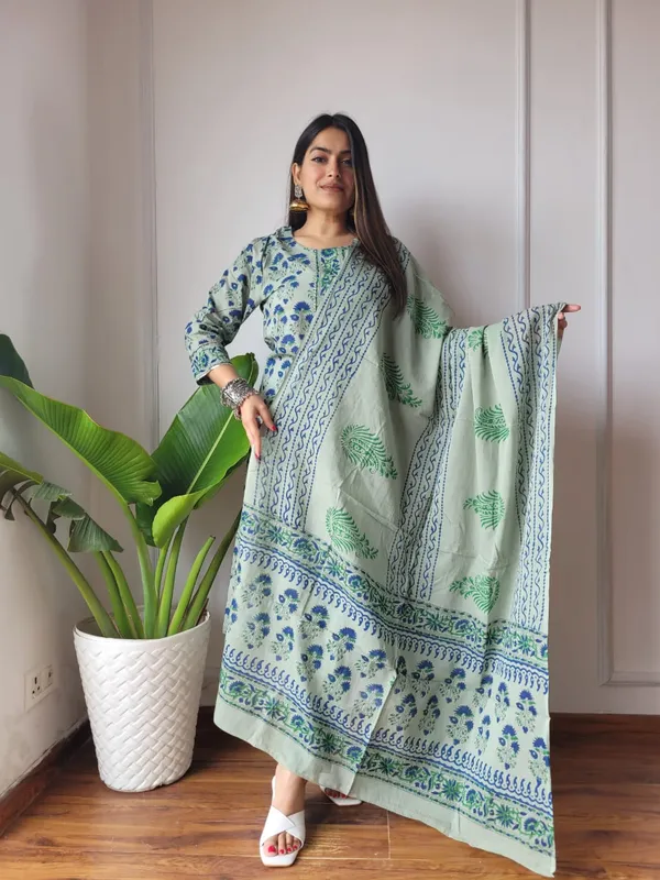 Light_blue_&_green_Cotton_suit_with_cotton_dupatta_(Stitched)