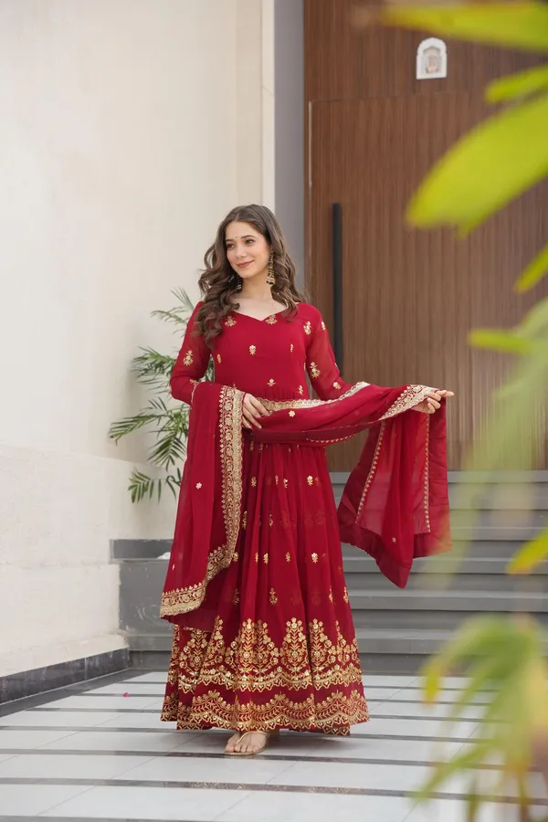 Royal_Scarlet_Red_Zari_&_Sequins_Embroidered_Designer_Gown_with_Dupatta