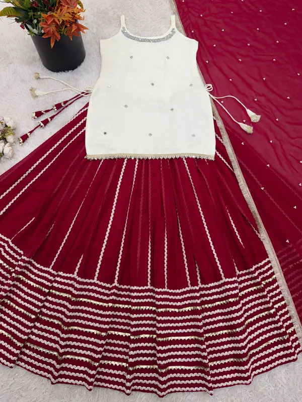 Sheesh_Ivory_Mirror_Work_Top_with_Wine_Flared_Lehenga_&_Dupatta_Set