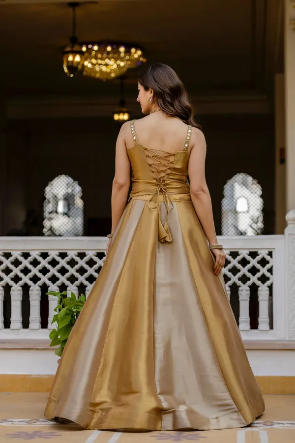 Sheesh_Premium_Golden_Banarasi_Lehenga_Set_with_Mirror_Work_Blouse_&_Maroon_Silk_Dupatta