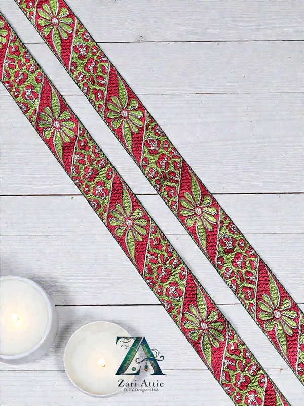 Green-Red_Brocade_Lace(1.1_Inch)