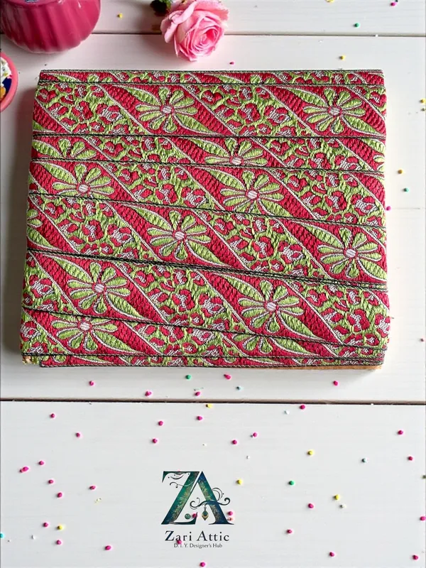 Green-Red_Brocade_Lace(1.1_Inch)