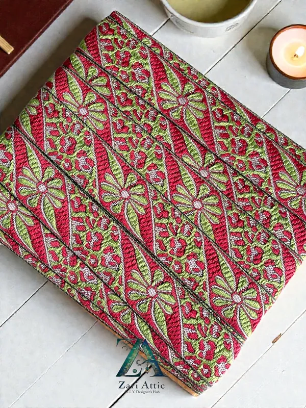 Green-Red_Brocade_Lace(1.1_Inch)