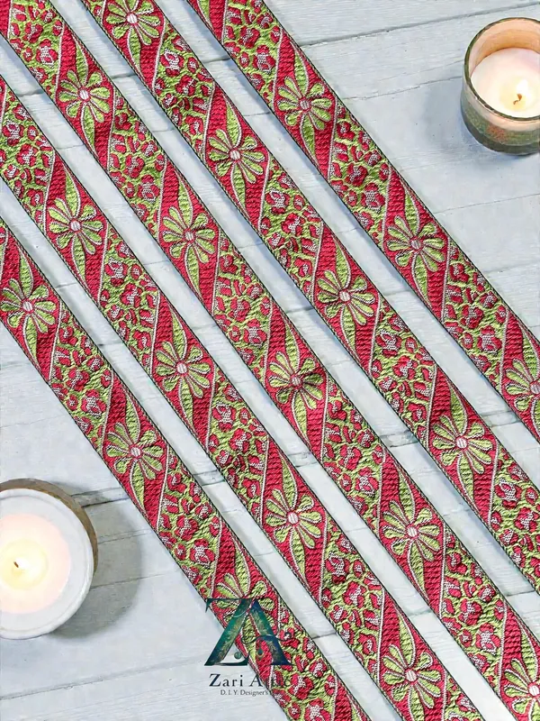 Green-Red_Brocade_Lace(1.1_Inch)