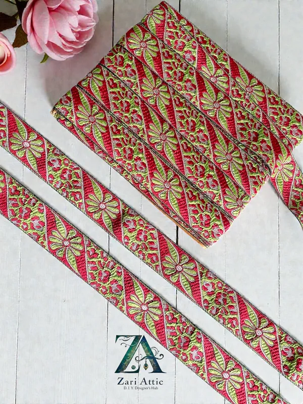 Green-Red_Brocade_Lace(1.1_Inch)