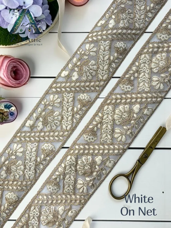 Zari_Embroidered_Net_Fabric/Dupion_Lace_-_3_Inch