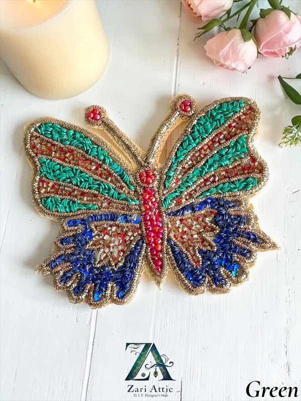 Green-OOAK-Hand_Embroidered_Butterfly_Patch_For_DIY_Crafts-Jackets