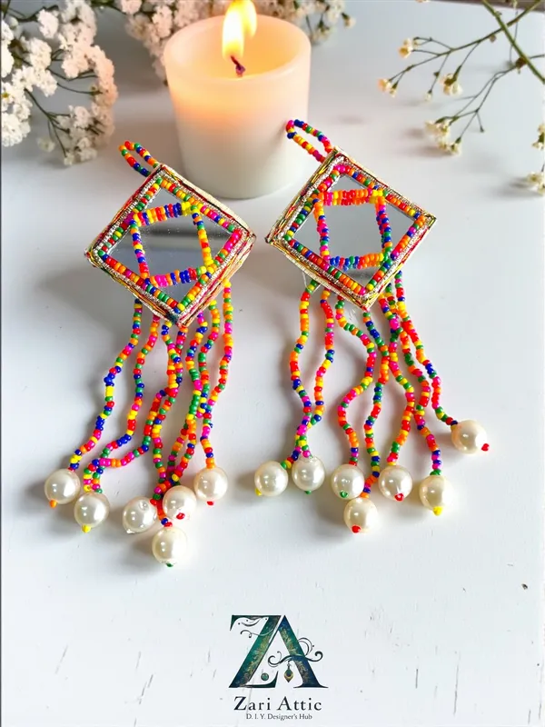 Mirror__&_Faux_Pearl_Tassels_Latkan-Red