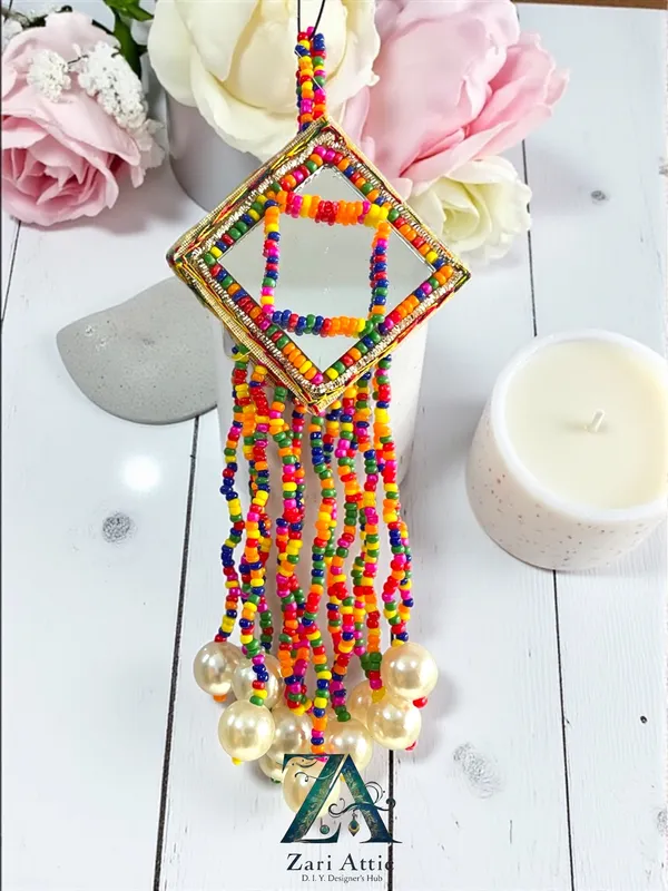 Mirror__&_Faux_Pearl_Tassels_Latkan-Red