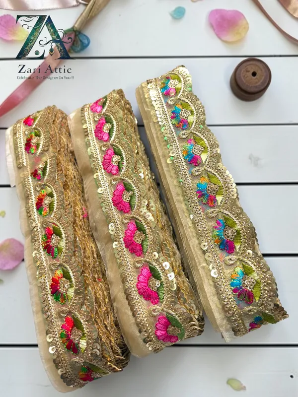 Multi_Colour_Embroidered_Organza_Fabric__Sari_Border_Lace_(7504)_-_2_Inch