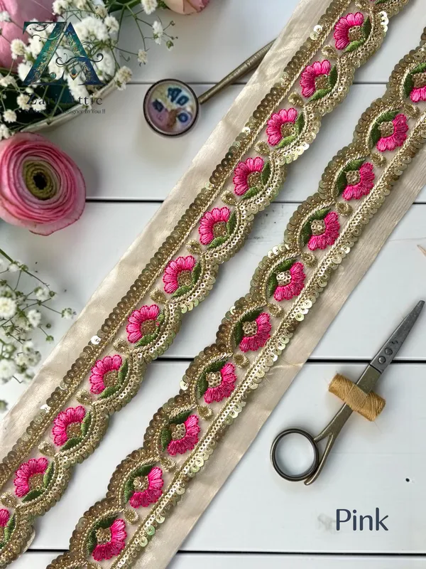 Multi_Colour_Embroidered_Organza_Fabric__Sari_Border_Lace_(7504)_-_2_Inch