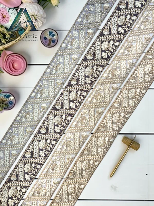 Zari_Embroidered_Net_Fabric/Dupion_Lace_-_3_Inch