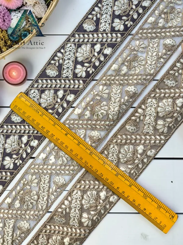 Zari_Embroidered_Net_Fabric/Dupion_Lace_-_3_Inch
