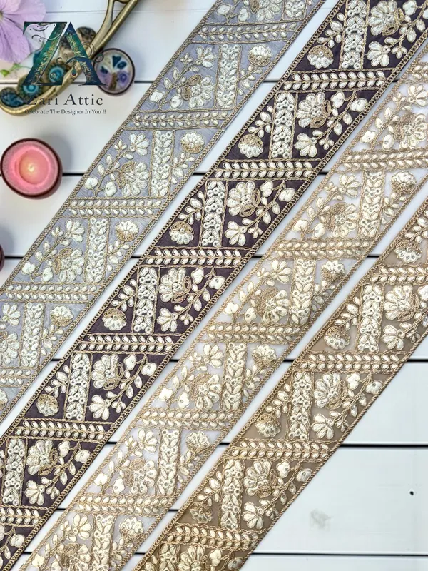 Zari_Embroidered_Net_Fabric/Dupion_Lace_-_3_Inch