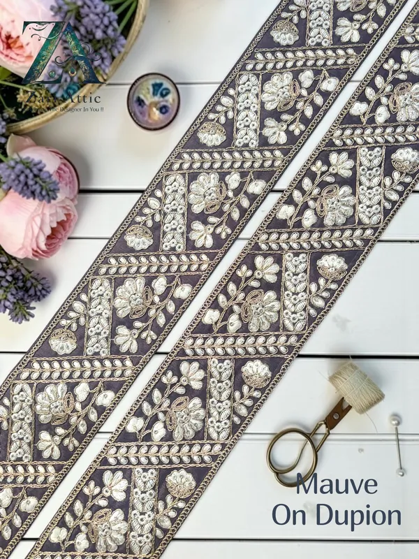 Zari_Embroidered_Net_Fabric/Dupion_Lace_-_3_Inch