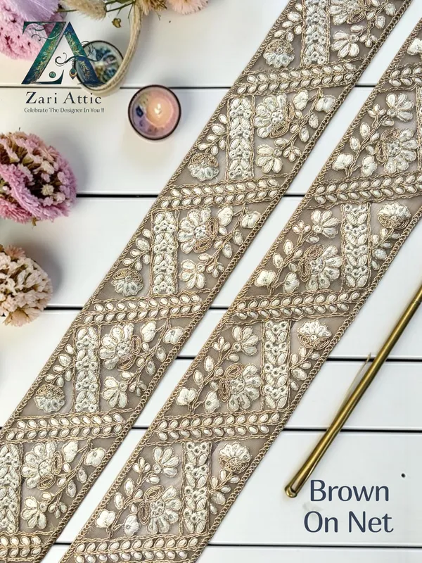 Zari_Embroidered_Net_Fabric/Dupion_Lace_-_3_Inch